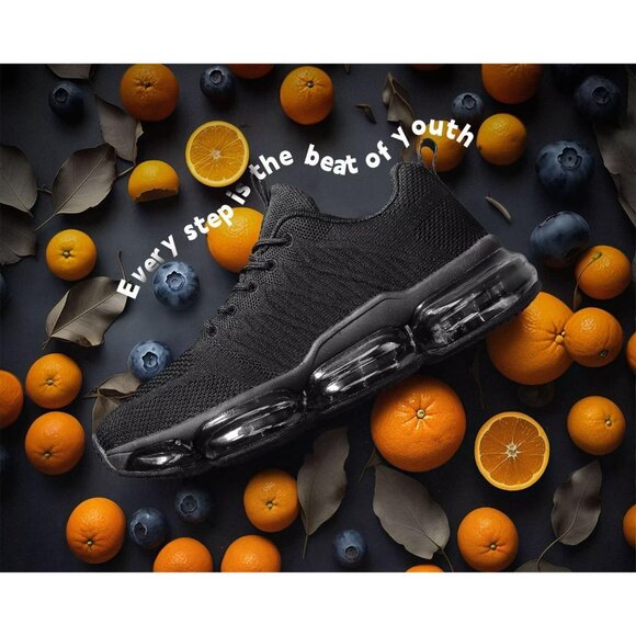 Women's Air Cushion Running Shoes Walking Jogging Sneakers Lace Up Tennis Black - Picture 2 of 7